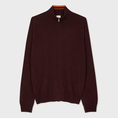 Paul Smith Burgundy Cashmere Full-zip Cardigan Purple