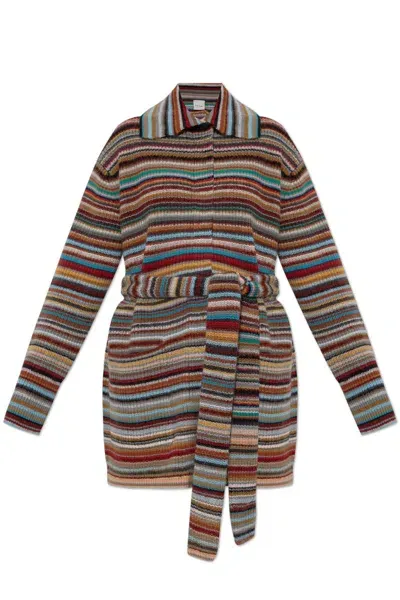 Paul Smith Cardigan With Belt In Multicolor