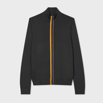 Paul Smith Charcoal Washable Wool 'artist Stripe' Zip Cardigan Grey