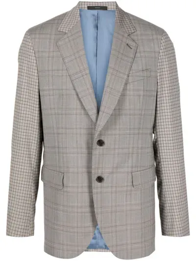 Paul Smith Check-pattern Stretch-wool Blazer In Brown