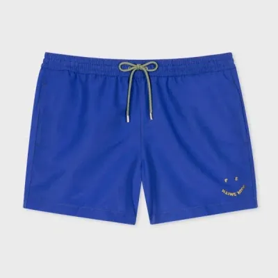 Paul Smith Happy Slim-fit Short-length Logo-embroidered Recycled Swim Shorts In Blue