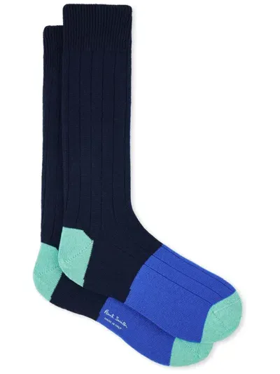 Paul Smith Navy Cashmere-blend Block Stripe Socks Blue