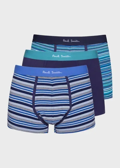 Paul Smith Cotton-blend Navy Stripe Mixed Boxer Briefs Three Pack Multicolour In Multicolor