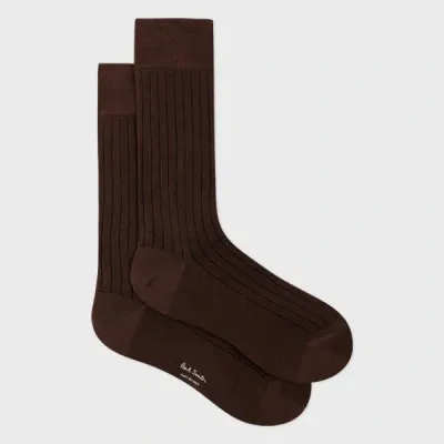 Paul Smith Dark Brown Ribbed Cotton-blend Socks