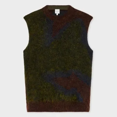 Paul Smith Dark Grey And Green 'photogram Leaves' Mohair-blend Knitted Vest