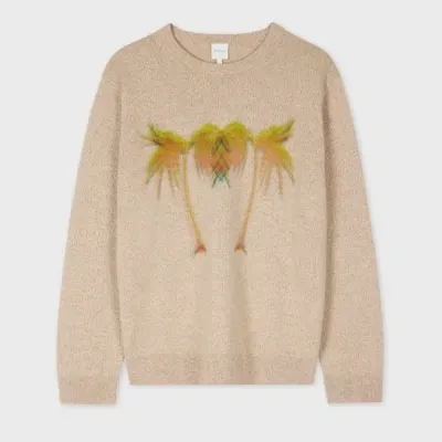 Paul Smith Ecru Marl 'palm Tree' Merino Wool Sweater Brown