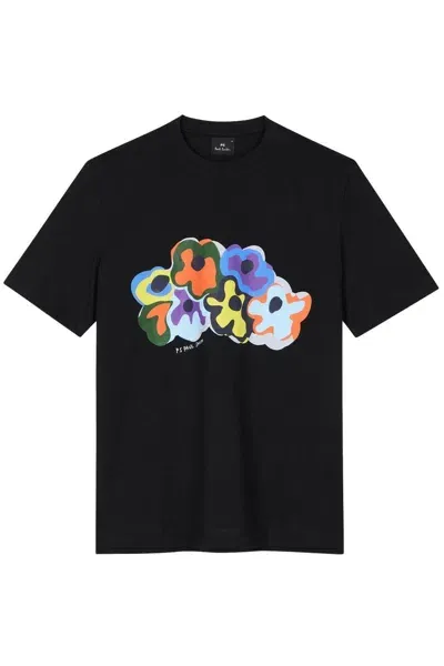 Paul Smith Ps Floral Motif T Shirt In Black