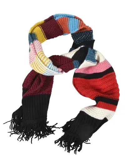 Paul Smith Fringe Striped Knit Scarf In Multi