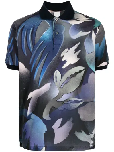 Paul Smith Graphic-print Polo Shirt In Blue