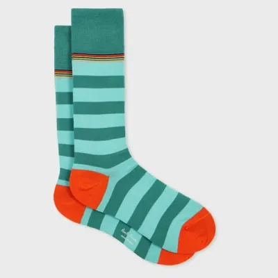 Paul Smith Green Contrast 'signature Stripe' Socks