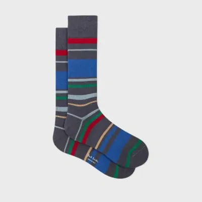 Paul Smith Grey And Sky Blue Varied Stripe Socks In Multi