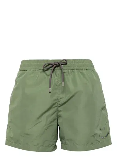 Paul Smith Happy Slim-fit Short-length Logo-embroidered Recycled Swim Shorts In Green