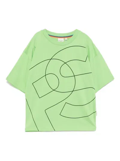 Paul Smith Junior Kids' Curved-line T-shirt In Green