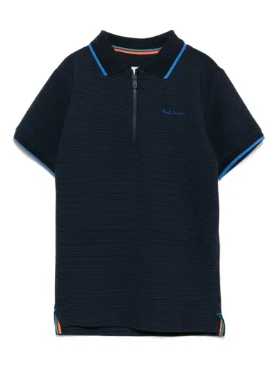 Paul Smith Junior Kids' Zip Polo Shirt In Blue