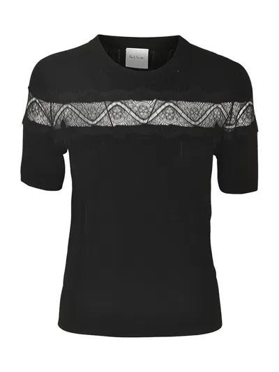 Paul Smith Lace Paneled Round Neck Top In Black