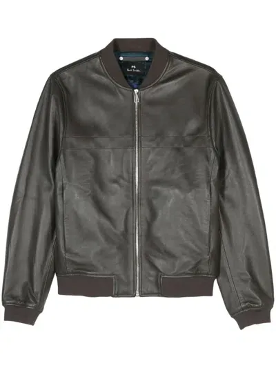 Paul Smith Ps Leather Jacket In Green