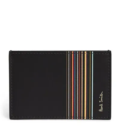 Paul Smith Leather Stripe Card Holder In Black