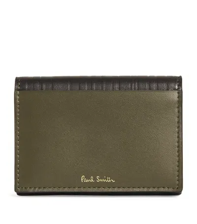 Paul Smith Leather Stripe-embossed Bifold Card Holder In Green