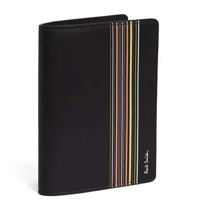 Paul Smith Leather Stripe Passport Cover In Black