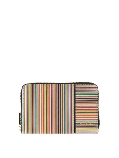 Paul Smith Signature Stripe Leather Zipped Wallet In Multicolour