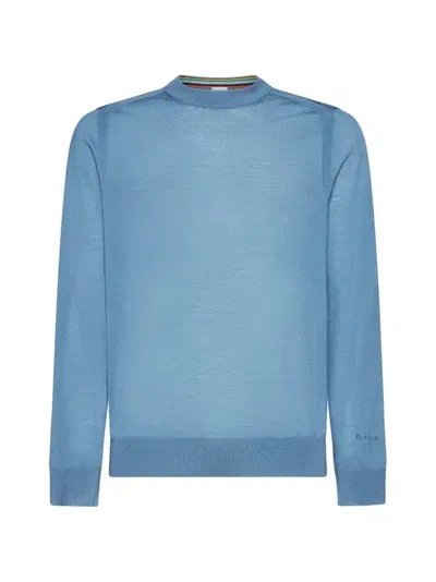 Paul Smith Logo Embroidered Knitted Jumper In Blue