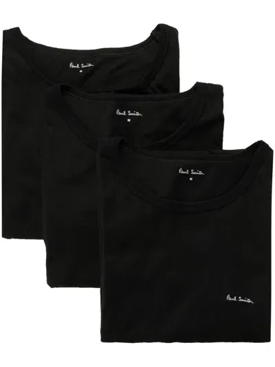 Paul Smith Logo-print Organic Cotton T-shirt (pack Of Three) In ブラック