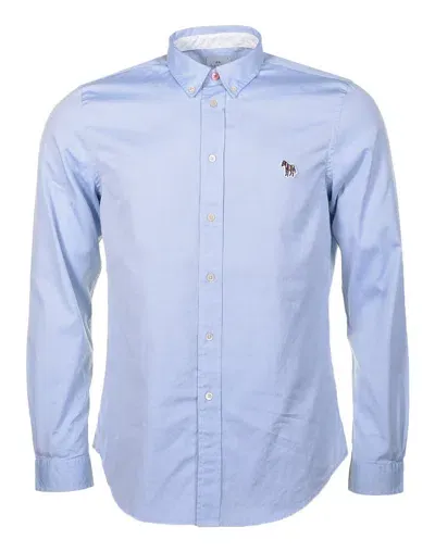 Paul Smith Light Blue Zebra Patch Cotton Shirt In Green