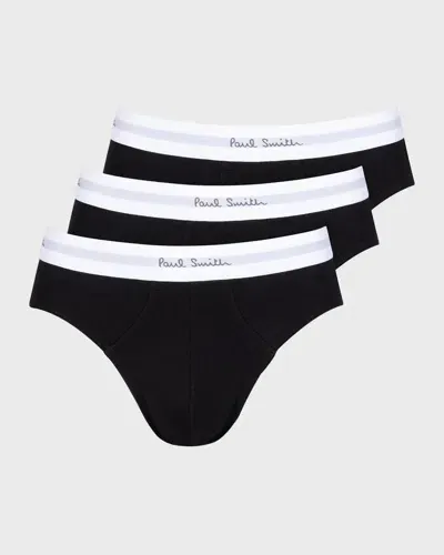 Paul Smith Cotton Stretch Contrast Waistband Briefs, Pack Of 3 In Black