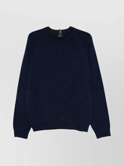 Paul Smith Merino Wool Crewneck Sweater With Brushed Effect In Blue