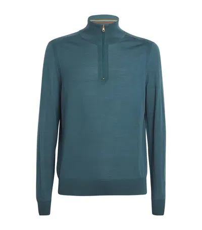 Paul Smith Merino Wool Quarter-zip Sweater In Green