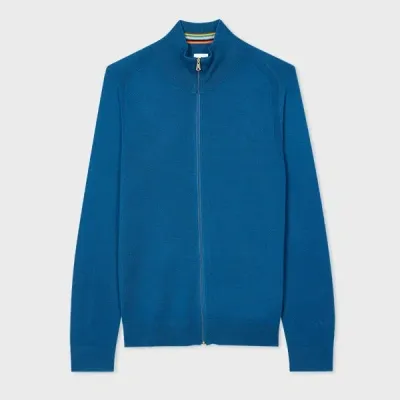 Paul Smith Mid Blue Merino Wool Full Zip Cardigan