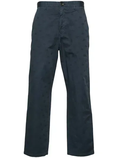 Paul Smith Monogram-jacquard Straight Trousers In Inky Blue