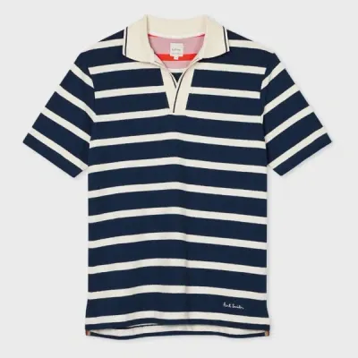 Paul Smith Striped Cotton Polo Shirt In Blue