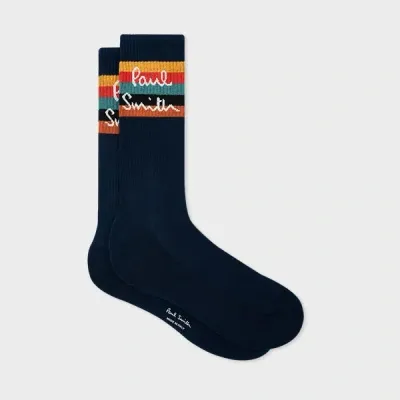 Paul Smith Navy 'artist Stripe' Logo Socks Blue