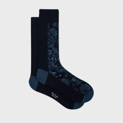 Paul Smith Navy Floral Cotton-blend Socks Blue