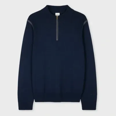 Paul Smith Navy Merino Contrast-seam Half-zip Sweater Blue