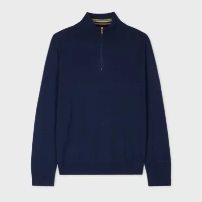 Paul Smith Navy Merino Wool Half-zip Sweater Blue