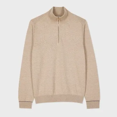 Paul Smith Oatmeal Cotton-linen Zip-neck Sweater Brown