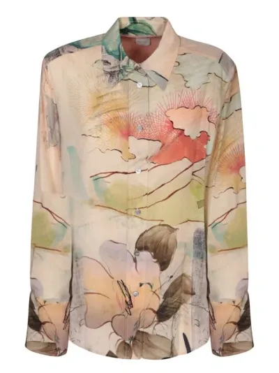 Paul Smith Watercolour-print Silk Shirt In Neutrals