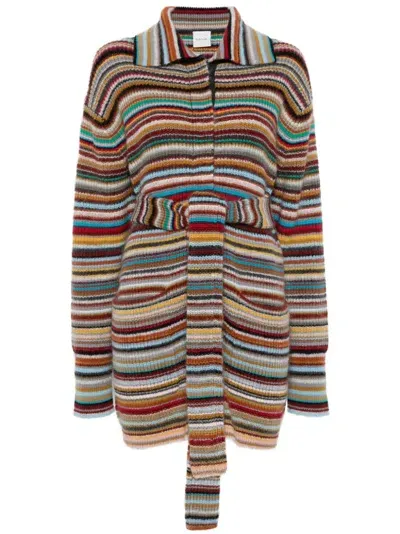 Paul Smith Cardigan With Belt In Multicolor