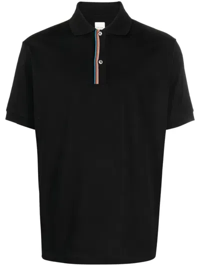 Paul Smith Signature Stripe Cotton Polo Shirt In Black