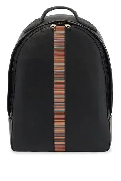 Paul Smith "signature Stripe Leather Backpack" In Black