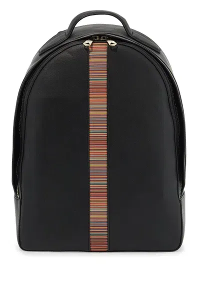 Paul Smith Signature Stripe Leather Backpack In Black (black)