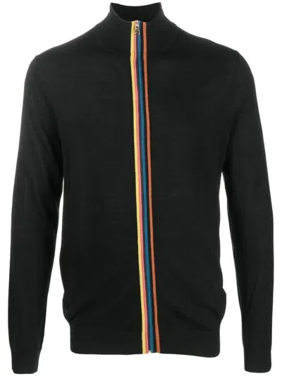 Paul Smith Stripe-trim Zipped Cardigan In Schwarz