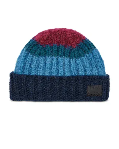 Paul Smith Blue Colourblock Mohair-blend Beanie