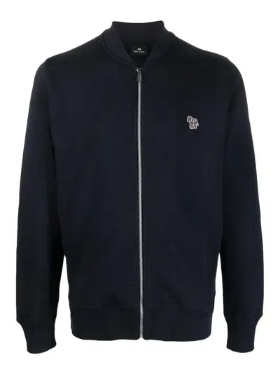 Paul Smith Zebra Zip Cotton Sweatshirt In Navy