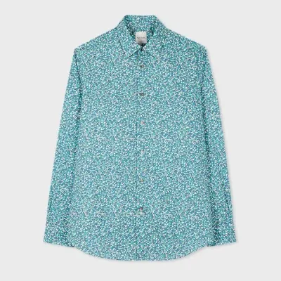 Paul Smith Tailored-fit Teal Blue Floral Shirt Green