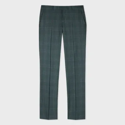 Paul Smith Tapered-fit Teal Green Check Wool Trousers