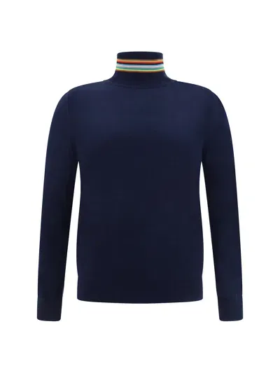 Paul Smith Turtleneck Sweater In Blue