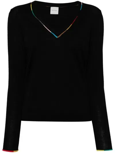 Paul Smith V-neck Merino Wool Jumper In Black